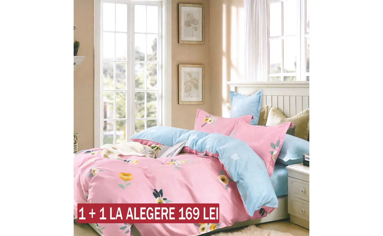 Lenjerie de Pat Dublu Finet Marie Nouell Ambiance 4 Piese, perfectă pentru un somn odihnitor. Realizată din materiale de