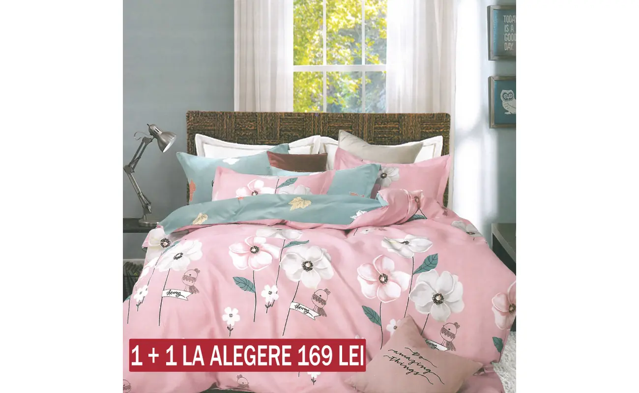 Lenjerie de Pat Dublu Finet Marie Nouell Flory 4 Piese Promo 1+1, confecționată din materiale de înaltă calitate pentru un