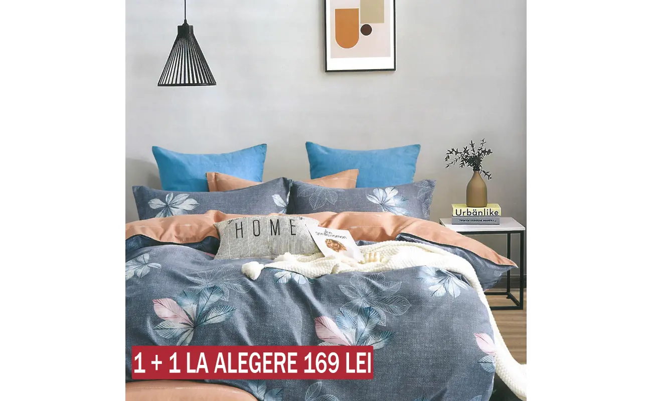 Lenjerie de pat dublu finet Marie Nouell Nice, set complet 4 piese, ideală pentru un somn confortabil. Design elegant și